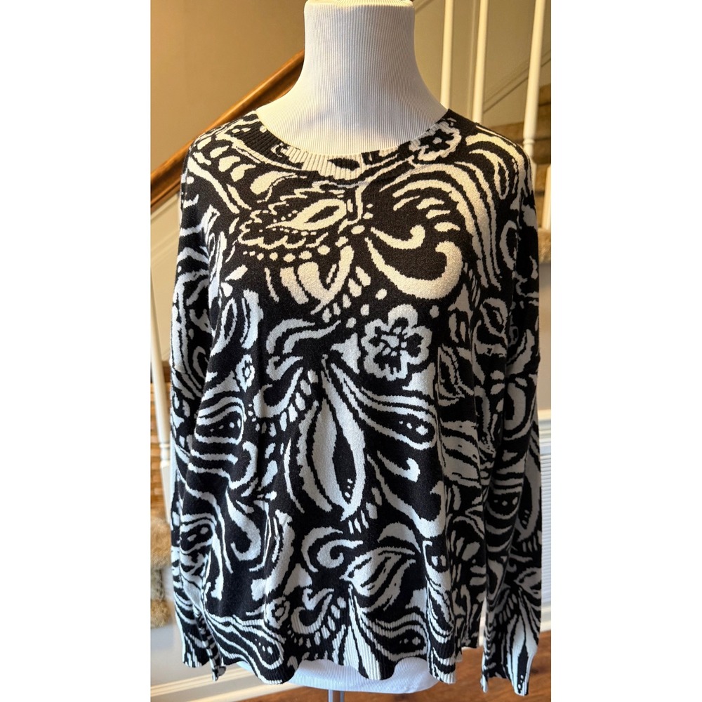 Philosophy Petite Black White Abstract Print Long Sleeve Sweater Size PXL